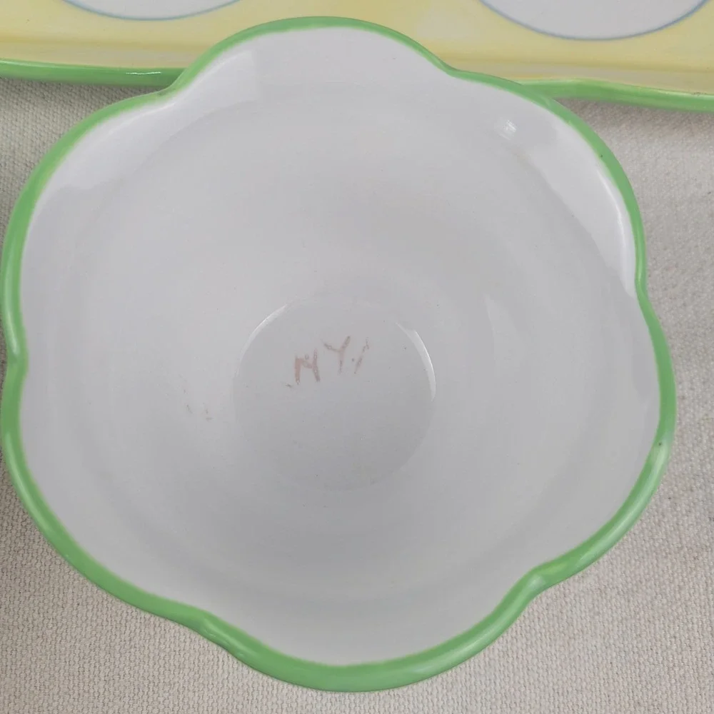Princess House Exclusive Floral Ceramic Tray and 3 Pot Bowl Set Yellow Tulip
